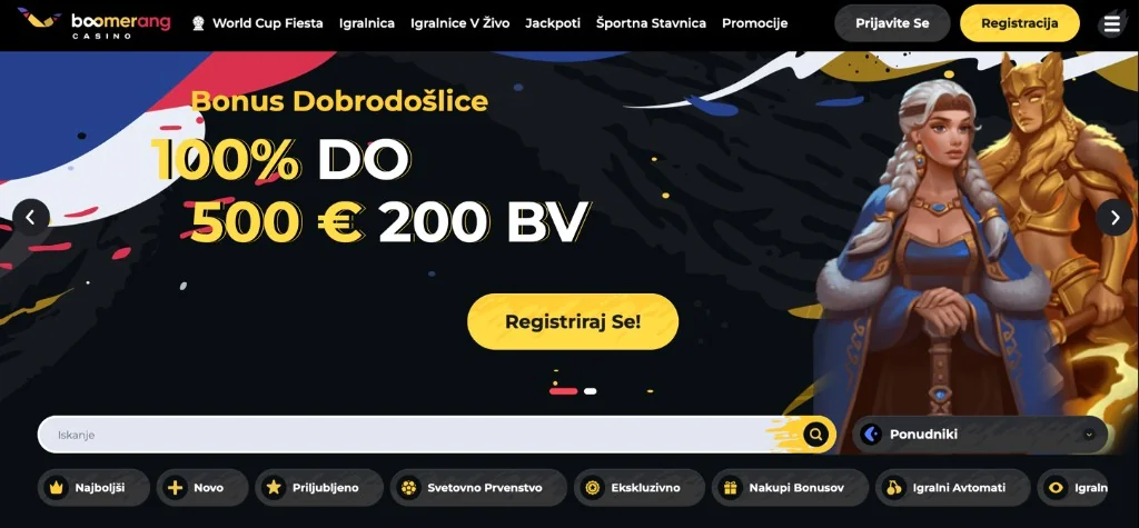Boomerang Casino – bonus dobrodošlice 100 % do 500 € + 200 BV