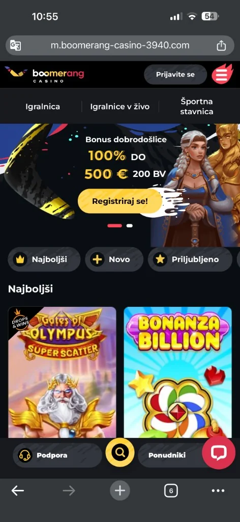 Boomerang mobilna domača stran