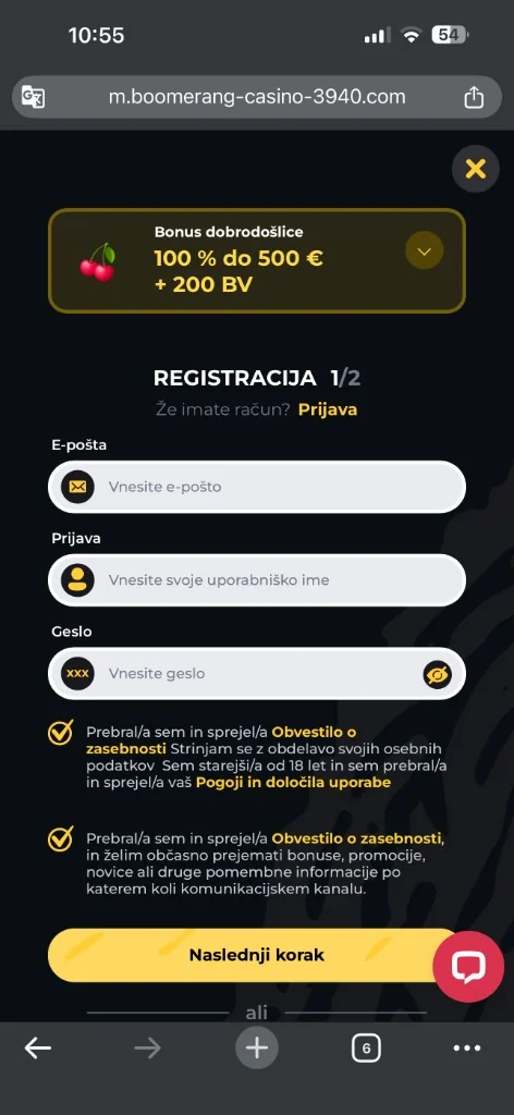 Boomerang registracija